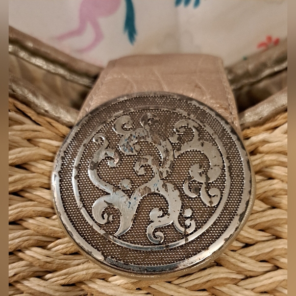 Vintage 90s Brighton Tan Jute Neutral Boho Casual Handbag Satchel Purse Bag - Picture 12 of 16